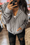 Waffle Knit Zip Front Snap Placket Hooded Patchwork Drop Shoulder Jacket